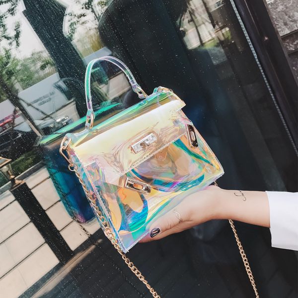 

korean women's transparent 2020 laser jelly shoulder crossbody bag hand chain