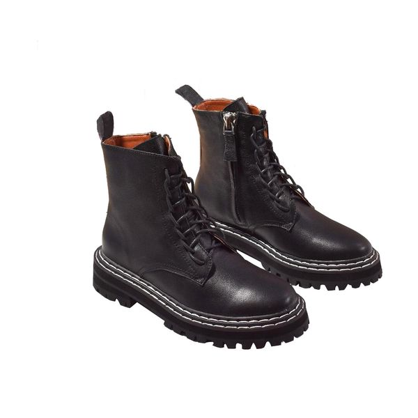 

2019 new autumn and winter explosions martin boots short boots female leather with thick end motorcycle boots british wind us5-8.5 original, Black