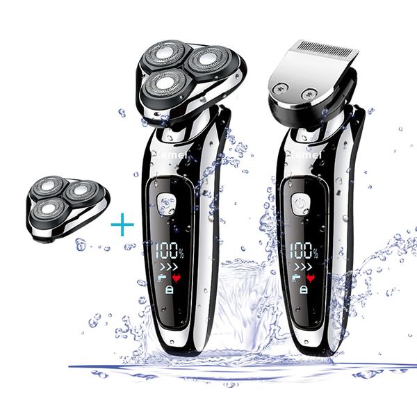 

2 in 1 kemei electric shaver washable 3d electric razor rechargeable trimmer face men shaving machine groomer beard shaver
