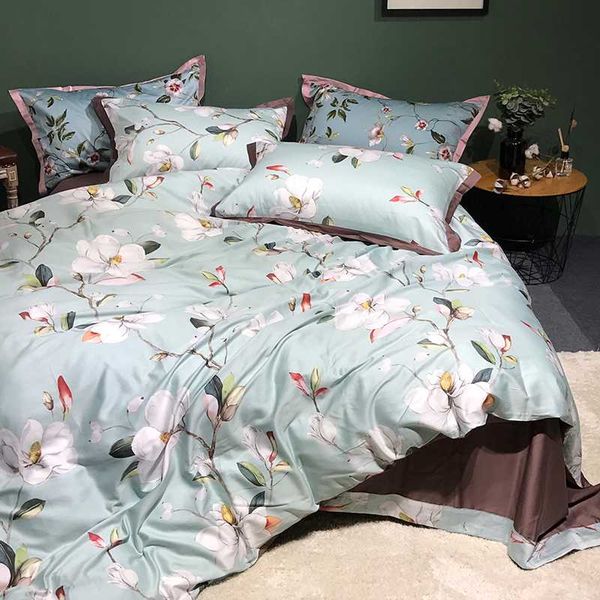 

4 pieces white blossom flowers bedding set king  size bedsheets 60s sateen cotton duvet covers full ensemble de literie