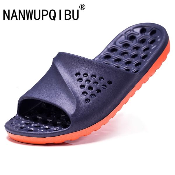 

slides mens badslippers casual non-slip summer massage flip flops bathroom beach slipper fashion soft sole man massage sandals, Black