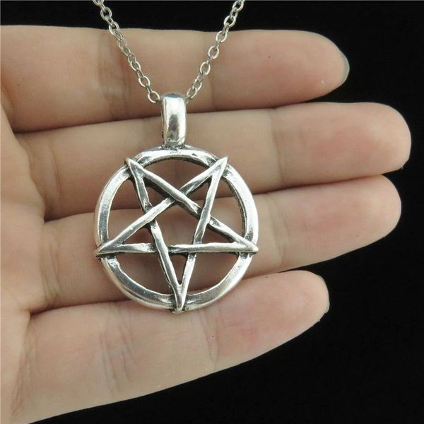 

q8a39 silver alloy women men jewelry witch star pentacle pendant short collar chunky necklace 18