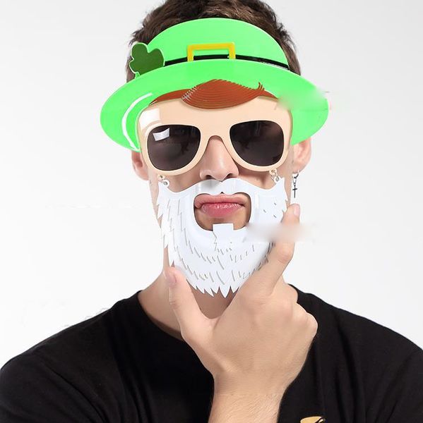 Cappello verde con barba gigante Occhiali da sole da festa Ridiculous Club Party Costume Fancy Dress Occhiali divertenti Regali di Natale Festa irlandese di San Patrizio