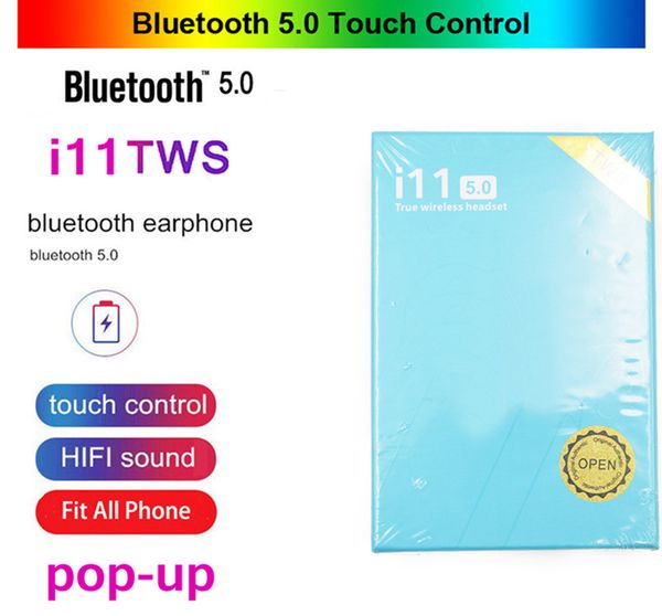 

I11 tw wirele bluetooth headphone earbud with pop up window twin mini earbud for iphone x io android i11 5 0 touch blue box