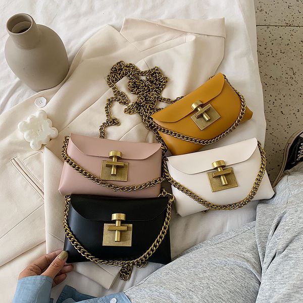 

2020 new summer korean style lock chain handbag women's simple all-match solid color one-shoulder crossbody chest bag