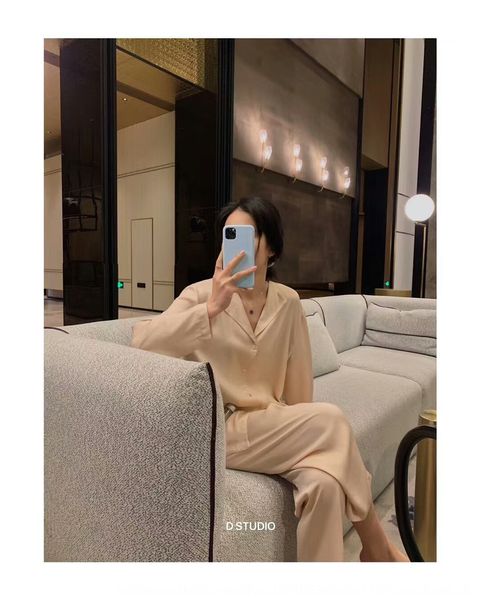 

du xiaozhai ice oxygen female 2020 ice silk thin autumn kelp silk two-piece home clothes suit pajamas pajamas, Blue;red
