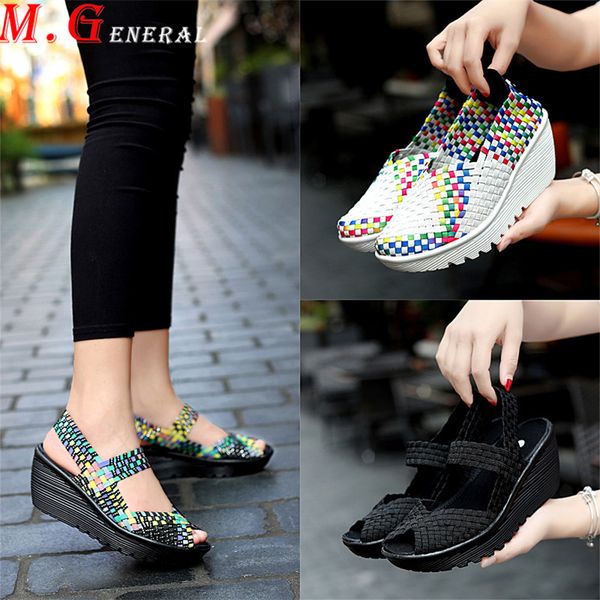 

big size shoes sport women handmade platform wedge sneakers open toe running shoe flats loafers woven women's sports shoes v13