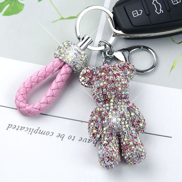 

luxury rhinestone violent bear keychain full rhinestone car keychain pendant bag car interior pendant woman bag gift, Silver