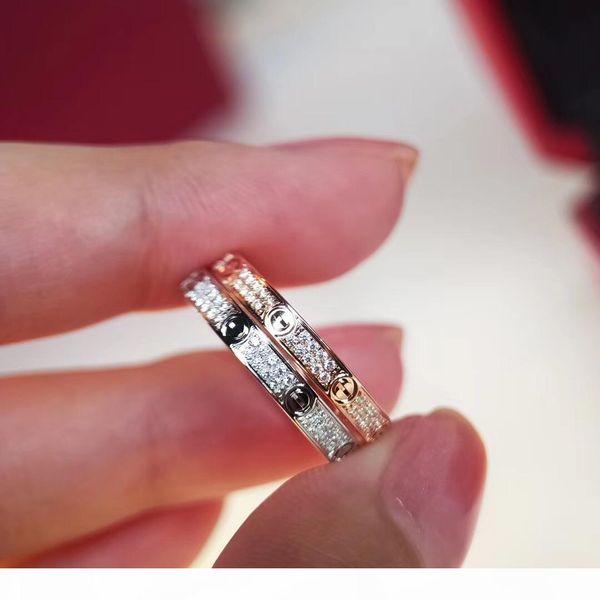

2020 early spring new s925 silver gold-plated screw full diamond ring white gold rose gold fashion women accessories couple ring