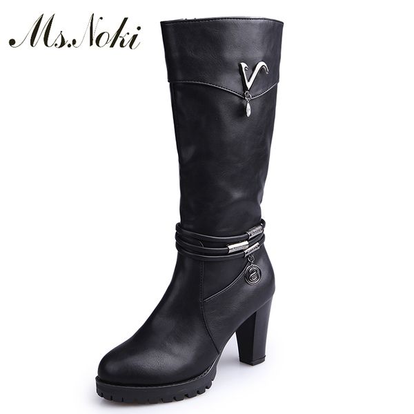 

ms.noki 2018 spring autumn winter platform high heels 8cm boots for woman over the knee high square heel boots long shoes, Black