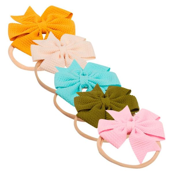 

5pcs children headwear girls handmade bowknot swallowtail accessories flower elastic newborn hairband floral kids gift 2020, Slivery;white