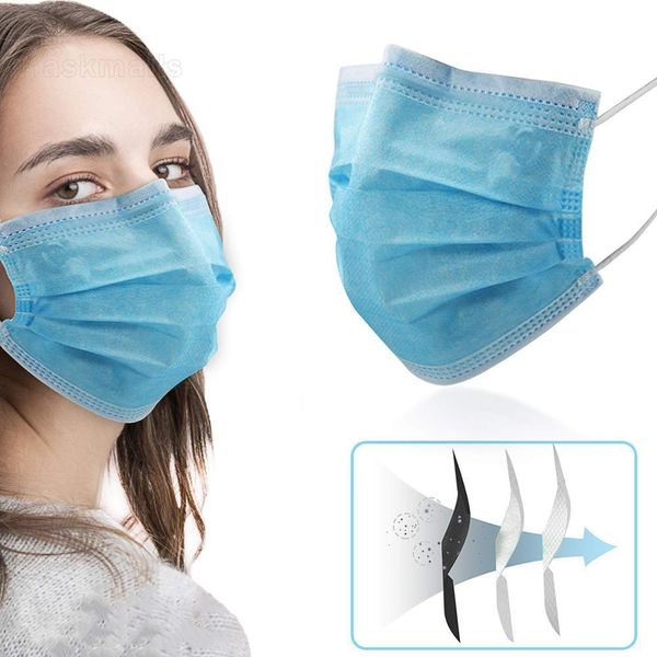 

24 часа быстрая доставка лицо рот маска 3-слойные одноразовые антипылевые ушки маски безопасная маска