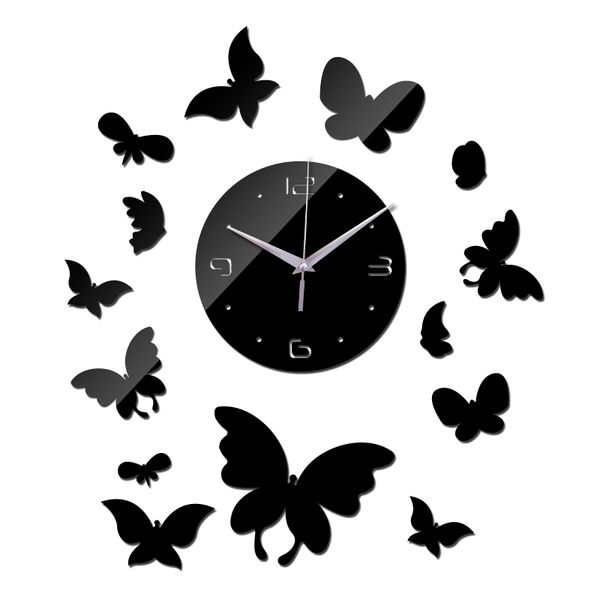 

diy mirror acrylic material wall sticker butterfly decor wall watches geometric brief style quartz wall clocks