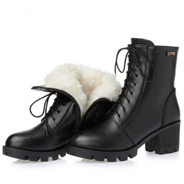 

zxryxgs brand shoes winter boots women shoes 2019 warm inside wool or plush snow boots real leather women plus size, Black