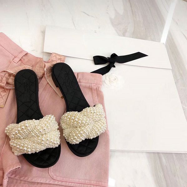 

19ss роскошный жемчуг открытым носком летние тапочки строка шарик вне скольжения н