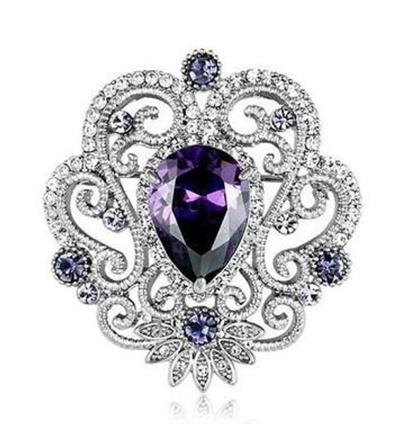 

colorful diamond hollow flower lady's brooch flower (4*4.5cm) (ma52, Gray