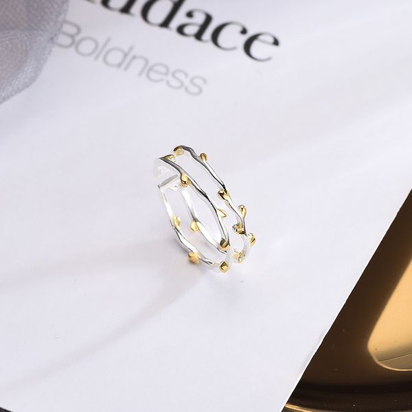 

S925 Silver Ring womens Korean version small fresh hollow doublelayer branch opening ring art single a hair substitute