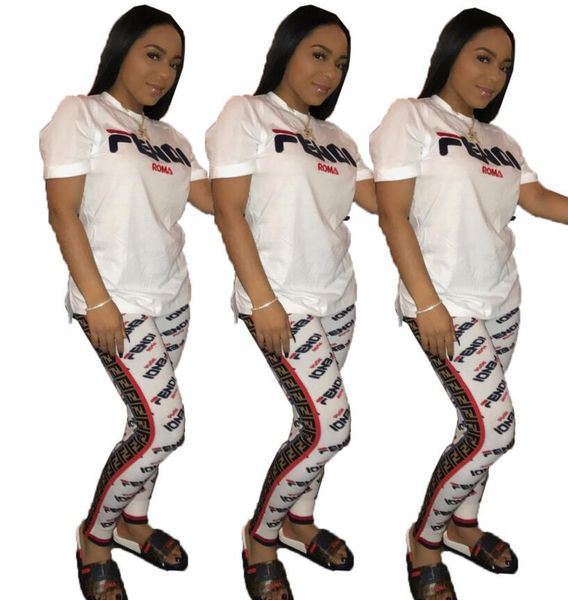

letter print casual two piece set tracksuit white women short sleeves t shirts and length pants 2019 summer fashion women sport suit, Gray