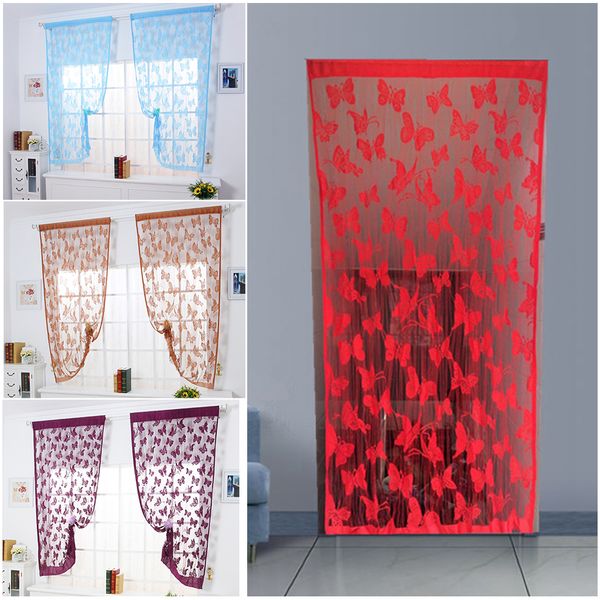 

tulle curtains butterfly 3d printed kitchen decorations window treatments living room divider sheer voile curtain modern valance