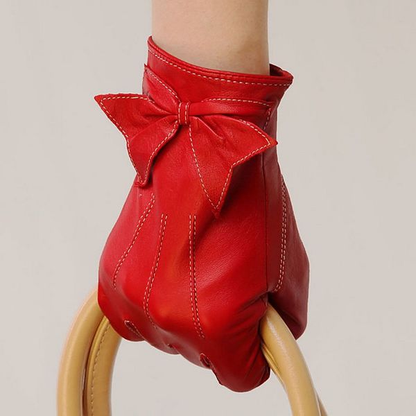 

promotion 2019 limited women gloves wrist bow-knot sheepskin glove solid fashion real genuine leather for dressing l055pq, Blue;gray