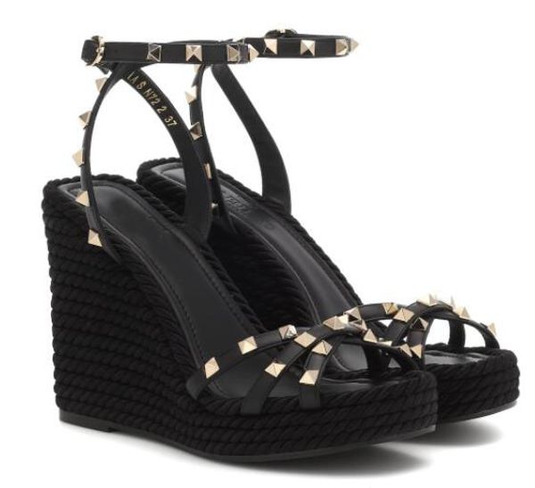 

elegant ladies rock studs gladiator sandals genuine leather ankle strap platform high heels women's pumps party dress eu35-43,with box, Black