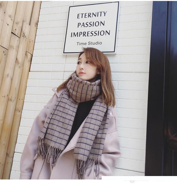 

luxury cashmere plaid scarf winter pashmina scarf women brand infinity lattice soft warm double sided shawls size 200x75cm, Blue;gray