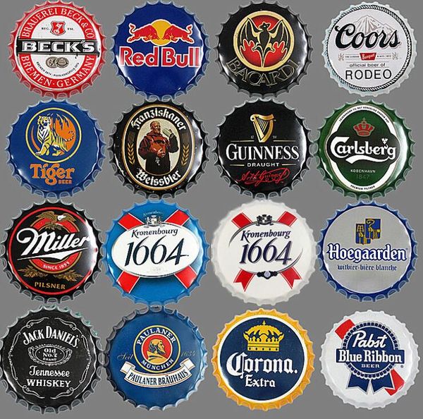 

creative retro beer bottle cap decorative metal 35cm vintage tin sign bar pub man cave home wall decor retro metal art posters(39styles