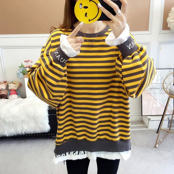 

brand sweatshirt women preppy style o neck long sleeve pullovers striped patchwork autumn multicolor sweatshirts #25, Black