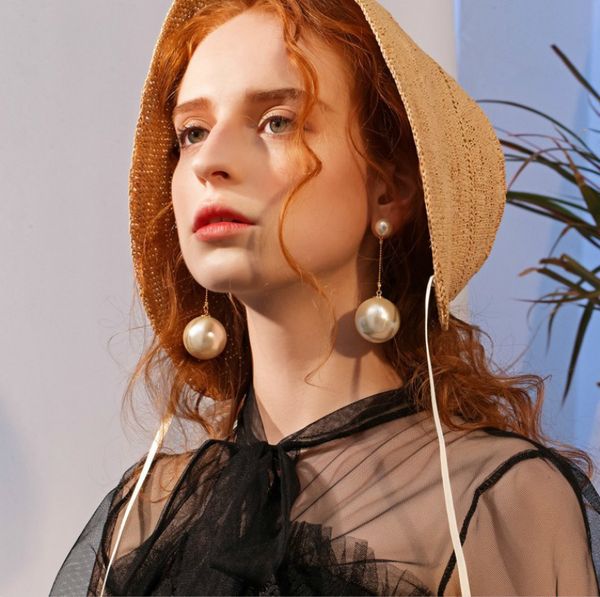 

shifeel new european american nightclubs retro big pearl pendant water drop earrings temperament long pendients for women, Silver