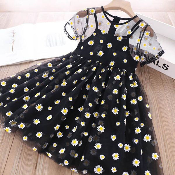 

girl dress 2020 summer baby girl daisy embroidery tulle princess dresses children's dress kids clothing wholesale, Red;yellow