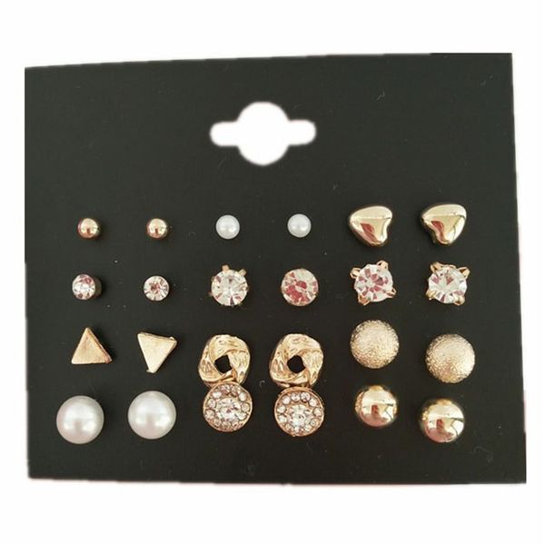 

12 pair women studs earrings for women girls fashion trendy alloy stud punk jewelry silver gold geometric pearl earring set, Golden;silver