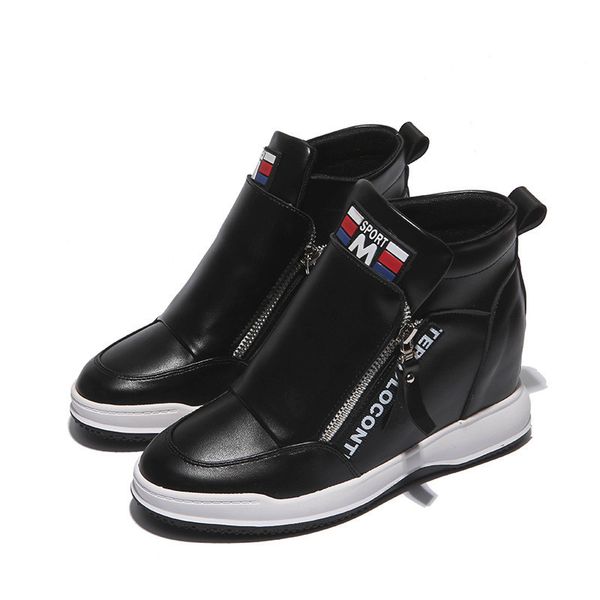 

winter fur sneakers platform woman new autumn high female casual shoes wedge side zipper fashion warm snow shoes sneakers, Black