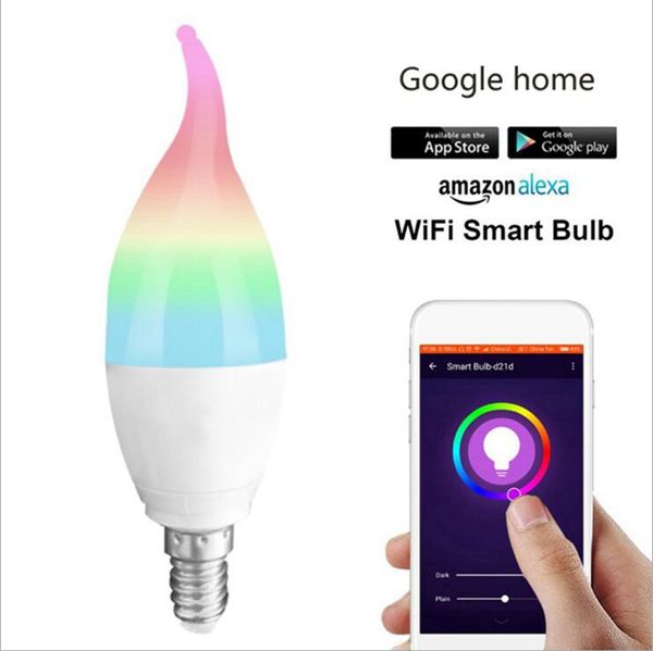 Intelligente WLAN-Glühbirne, dimmbares LED-Kerzenlicht, E12, E14, E27, B22, RGB-Unterstützung, Alexa Google IFTTT, intelligente Sprachsteuerung, 6 W, dekorative LED