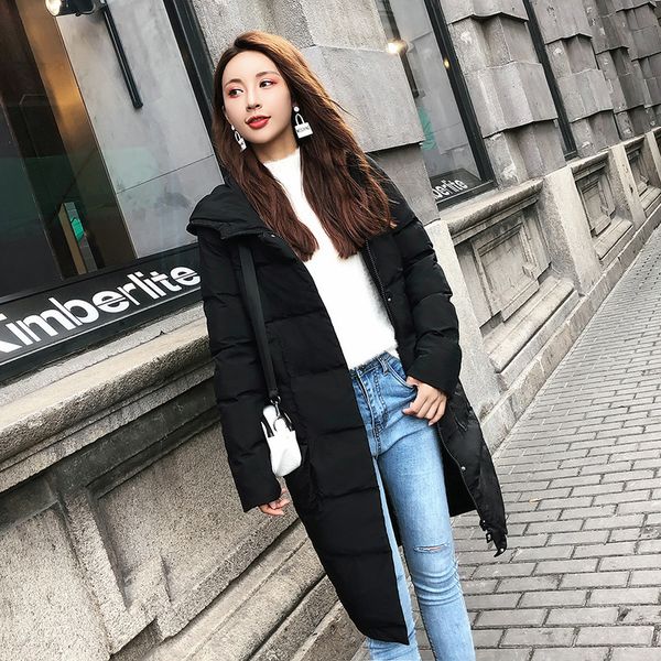 

2018 winter new large size women's fat mm long section slim slimming cotton split long cotton clothing female trend, Black