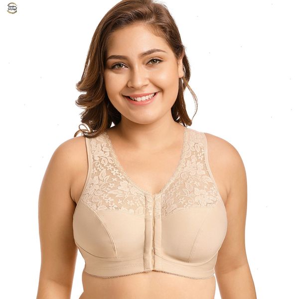 

fashion new women's front closure wireless full figure racerback lace plus size bra drop shipping good quality, Red;black