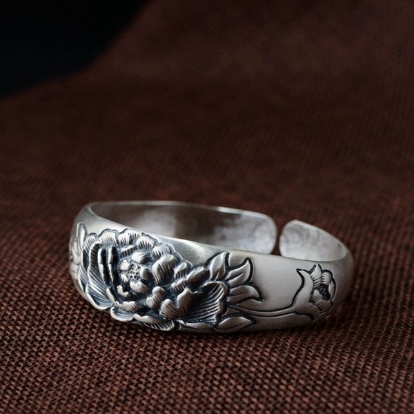 

fine silver s990 thai silver matte process for women bracelet peony bracelet wholesale, Black