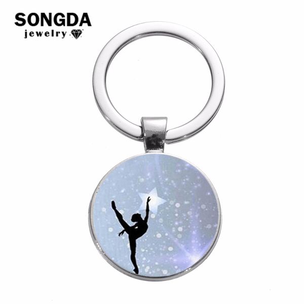 

songda fashion ballet dancer ballerina girl keychain i love dance quote charm key chain art p glass dome key ring, Silver