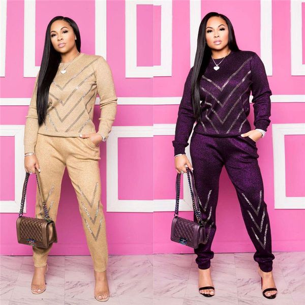

designer womens two piece sets long sleeve crew neck casual ladies geometric print sets fashion female tracksuits, White