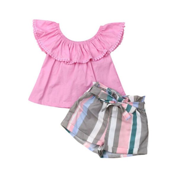 

pudcoco мода малыши kid лето ребёнка одежда сборка футболка top + полосатый лук шорты брюки нижнее, White