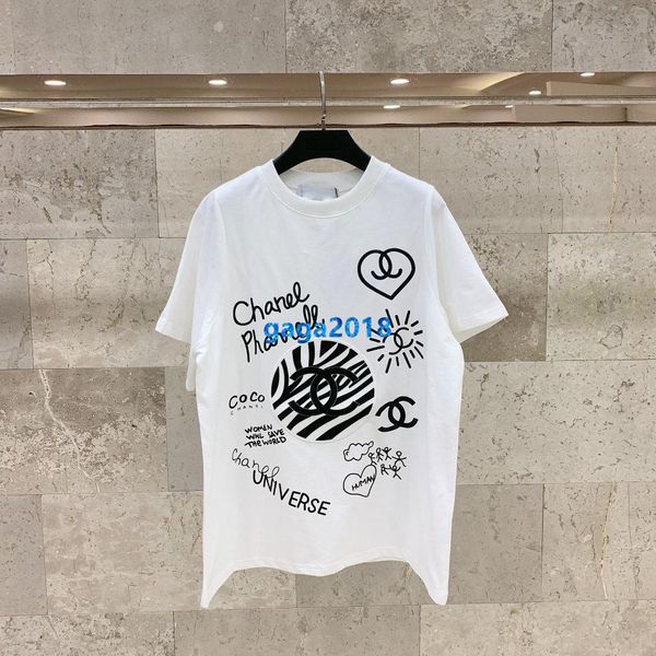 

high end женщины девушки футболка с лоскутным письмом шаблон граффити круглый вырез с коротким рукавом блузка футболка мода дизайн роскошный, White