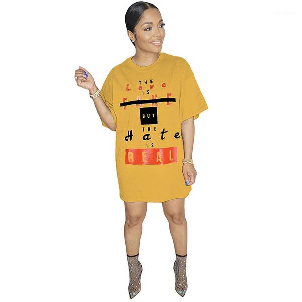 

shirts dresses summer womens clothing letter printed casual womens designer dresses loose extended short sleeve round neck, Black;gray