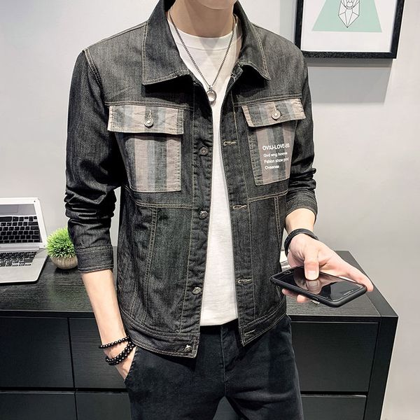 

embroidered denim jacket men's 2020 spring new coat men's trend korean casual spirit guy clothes casual jacket, Black;brown