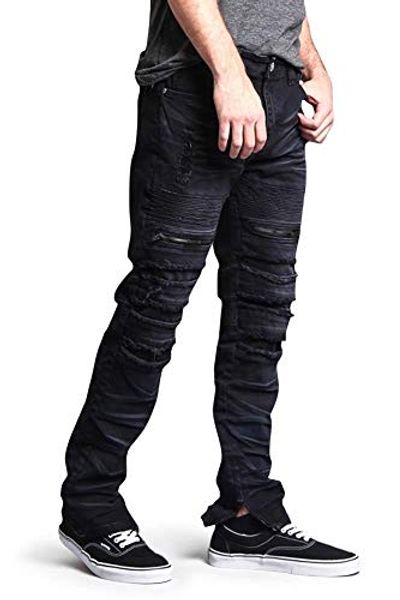 

g-style usa men's biker distressed slim jeans - acid wash knee hole, Blue