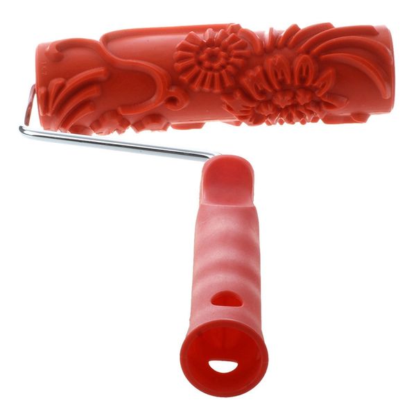 

decorative paint roller with plastic handle, 17.8 cm, embossed flower design, color red
