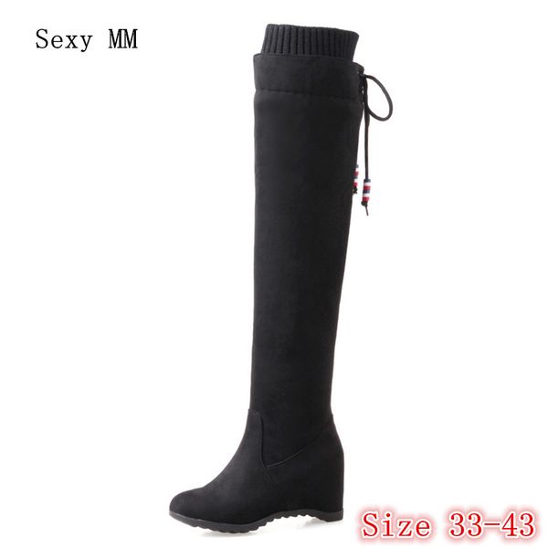 

spring autumn wedges boots height increasing women over the knee boots woman thigh high plus size 33 - 40 41 42 43, Black