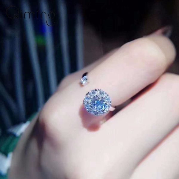 

creative rotating rings silver shinning crystal cubic zircon flower open rings for women girl wedding jewelry accessories, Slivery;golden