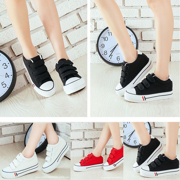 

spring hook and loop luxury designer canvas shoes women's with thick soles white casual korean version of board student tide, Black