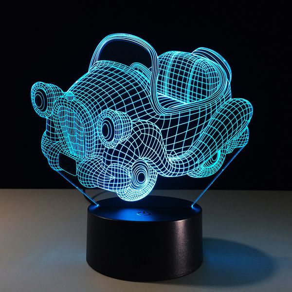 

retro rocking car 3d night light acrylic plate rgb changing led desk table lamp 3d illusion lamps for boys 7 colors gifts
