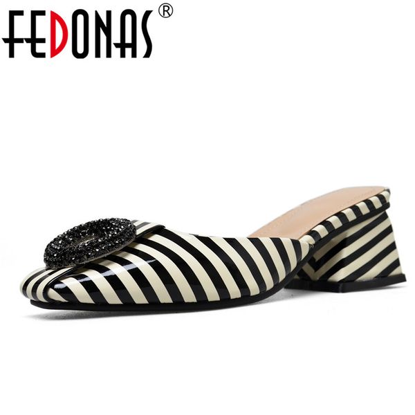 

fedonas women patent leather sandals square heel fashion summer slip-on comfort slippers lady sandals women casual shoes woman t200226, Black