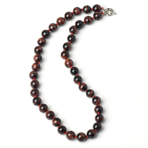 

a dark black color streaks of light brown and long and thin 10 mm beads 18 inch red tiger stone necklace, Silver